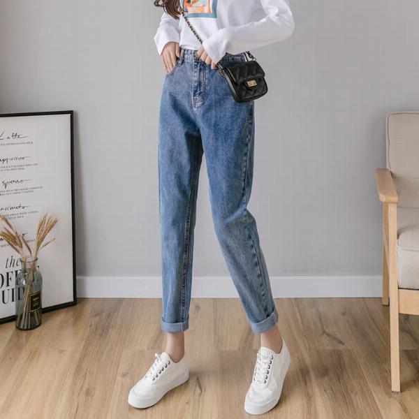 Quần jeans ống đứng cạp cao cho nữ