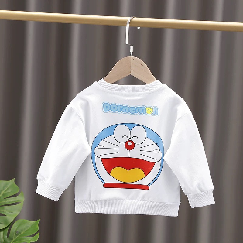 Áo thun trắng cotton dài tay doraemon